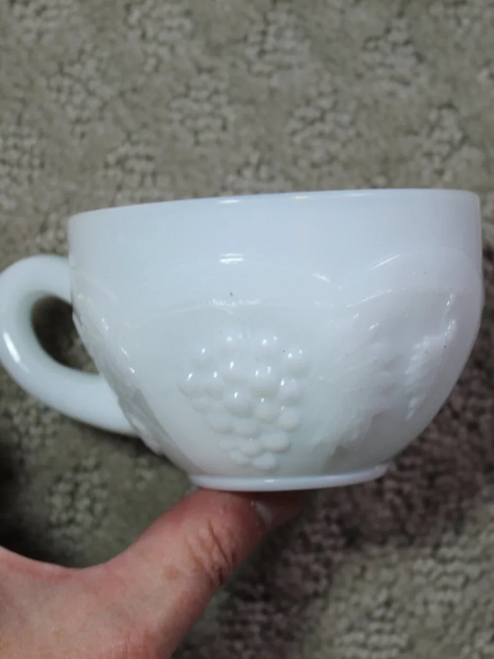 Vtg Anchor Hocking White Milk Glass Grapevine Punch Bowl Set w Base & 11 Cups
